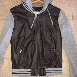 Faux leather varsity jacket